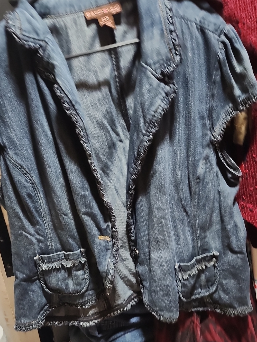 Bandolino Light Blue Short Sleeve Denim Jacket with Frayed Trim